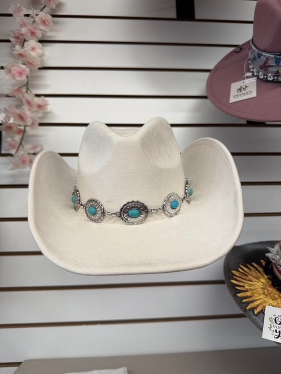 Accessories - White Western Cowboy Hat with Turquoise Concho Band